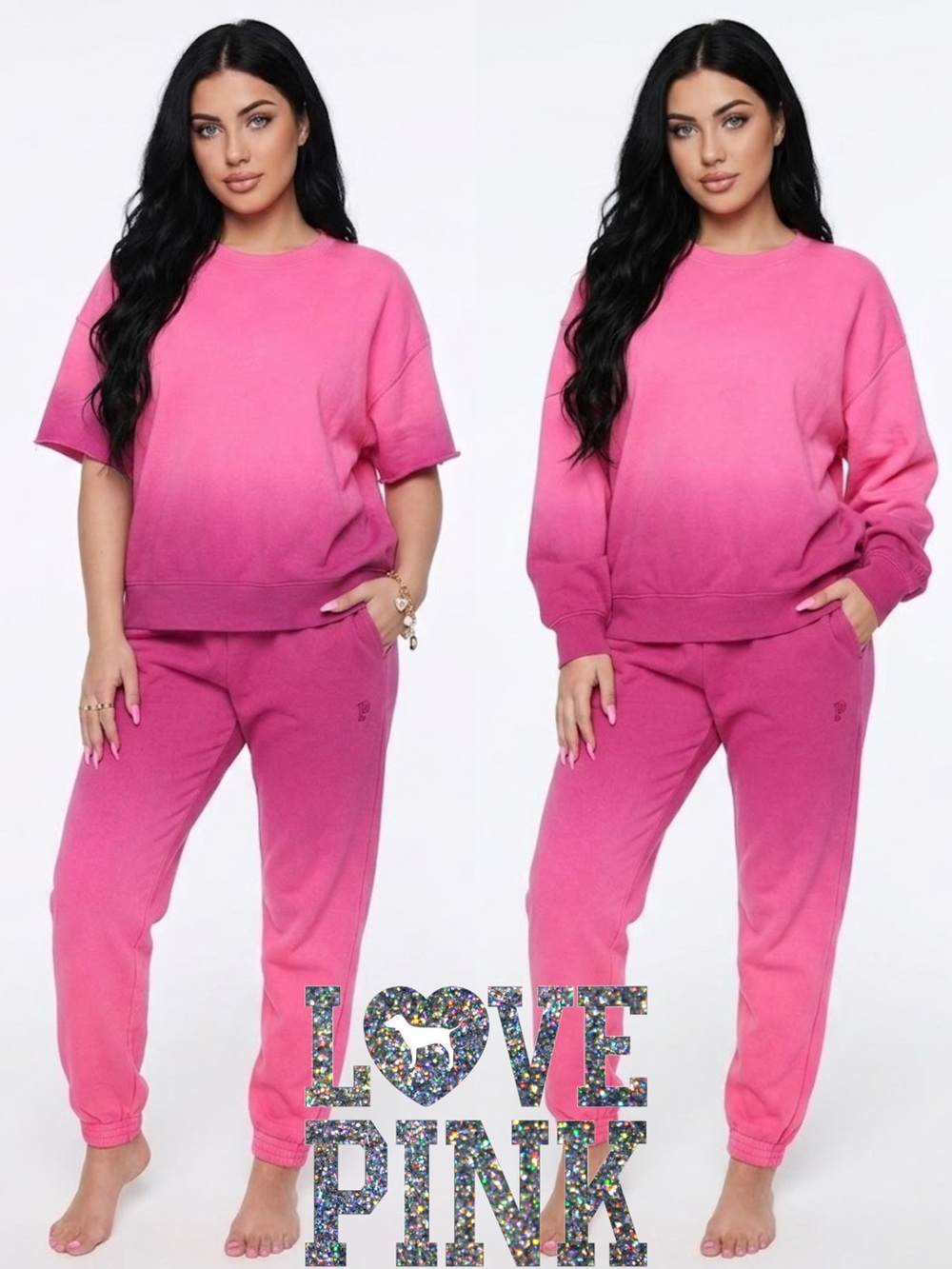 3 piece set PINK Ombre Pink Sweatshirts & Jogger Set